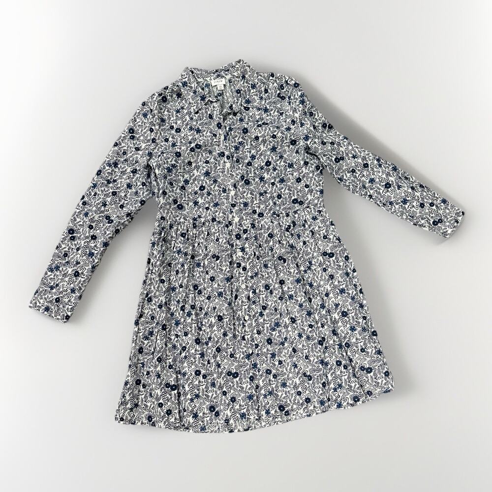J. Crew Women's Blue Floral Print Dress Button Front Long Sleeves Size 10